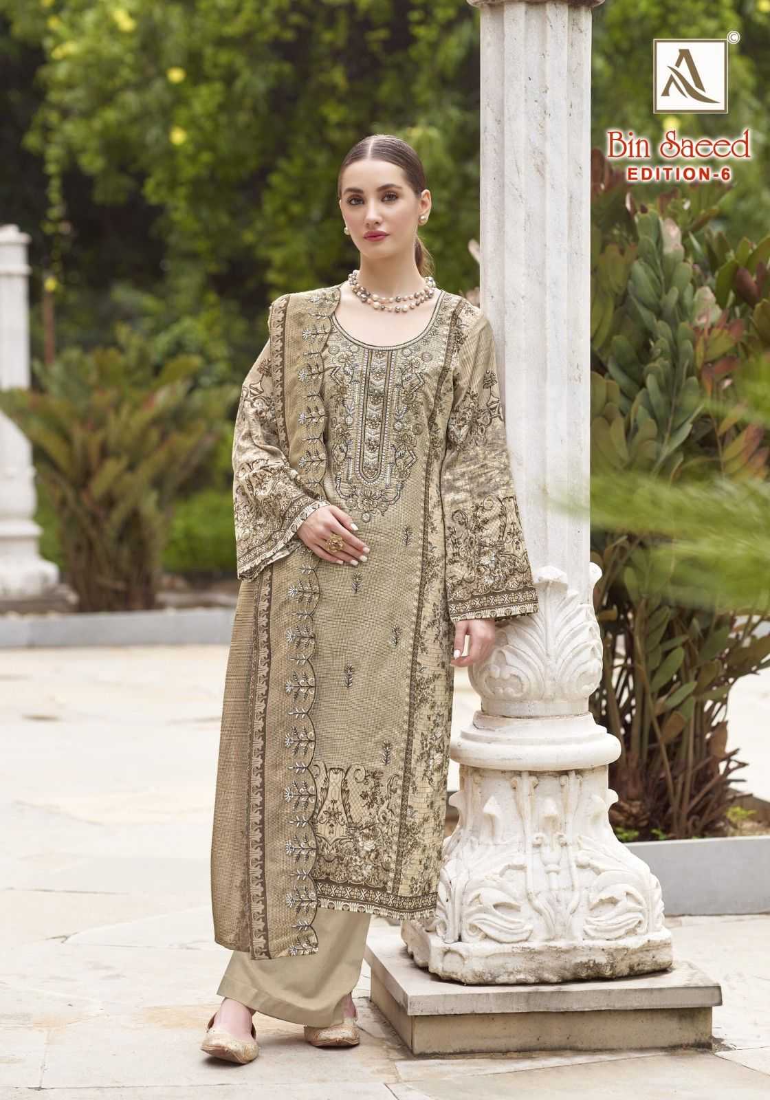bin saeed vol 6 by alok suits cotton pakistani embroidery 3pcs dress
