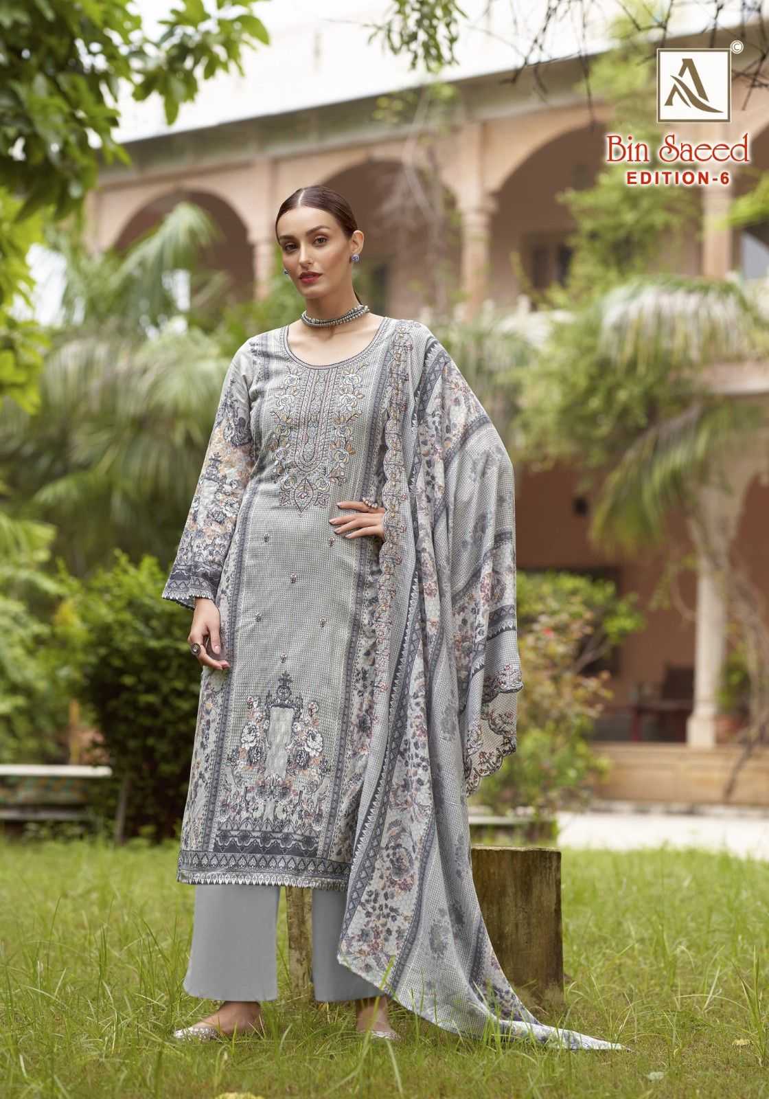 bin saeed vol 6 by alok suits cotton pakistani embroidery 3pcs dress