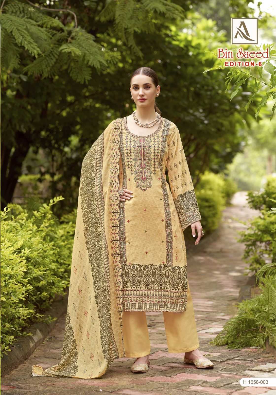 bin saeed vol 6 by alok suits cotton pakistani embroidery 3pcs dress