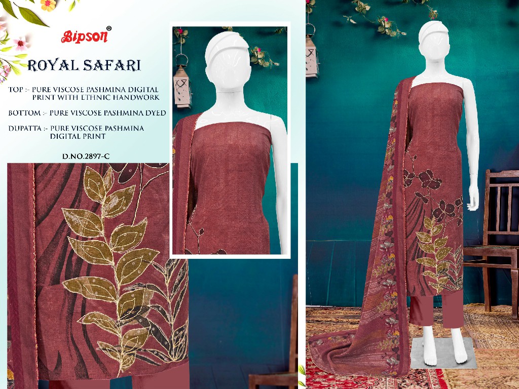 Bipson Royal Safari 2897 Wholesale Viscose Pashmina With Handwork Winter Suits