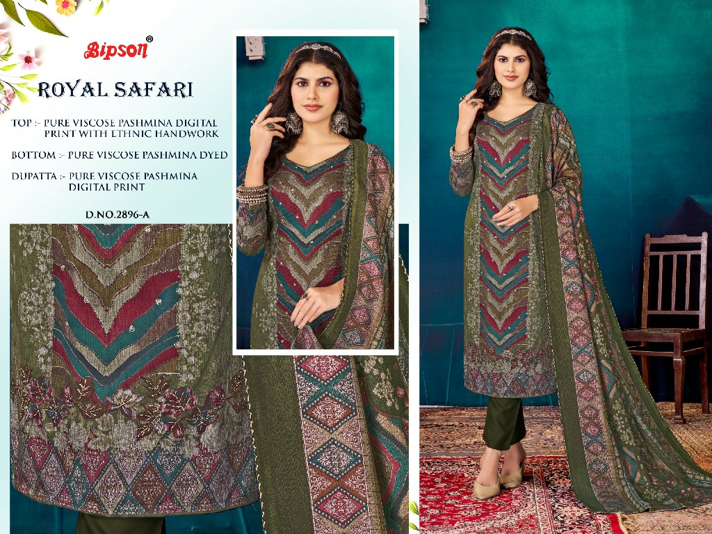 Bipson Royal Safari 2896 Wholesale Viscose Pashmina With Handwork Winter Suits