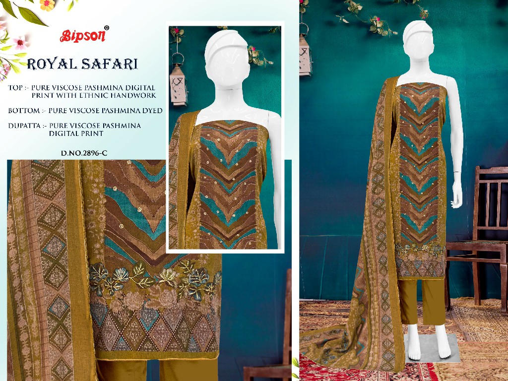 Bipson Royal Safari 2896 Wholesale Viscose Pashmina With Handwork Winter Suits