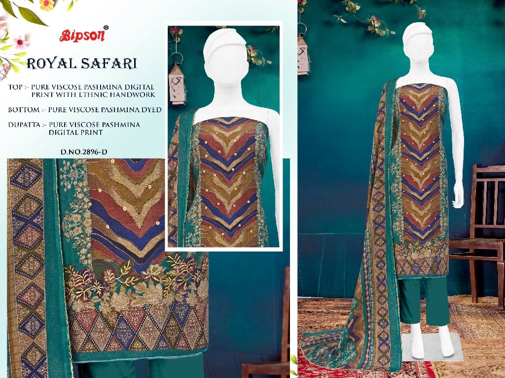 Bipson Royal Safari 2896 Wholesale Viscose Pashmina With Handwork Winter Suits