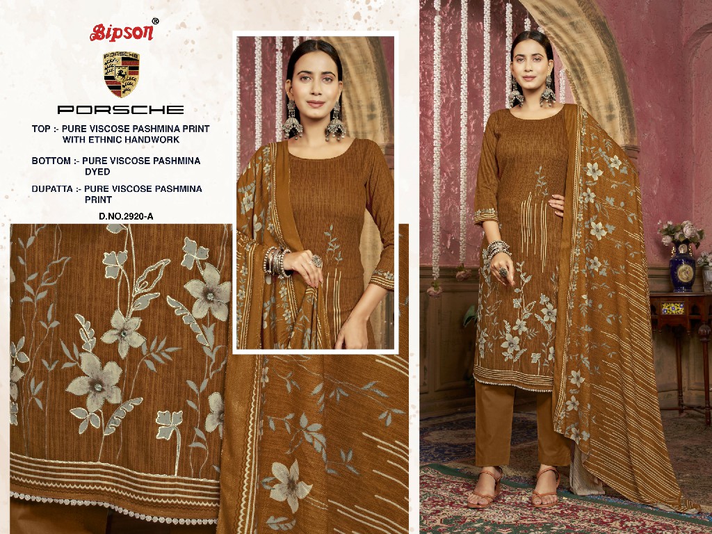 Bipson Porsche 2920 Wholesale Viscose Pashmina With Handwork Winter Dress Material