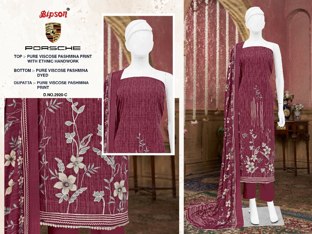 Bipson Porsche 2920 Wholesale Viscose Pashmina With Handwork Winter Dress Material