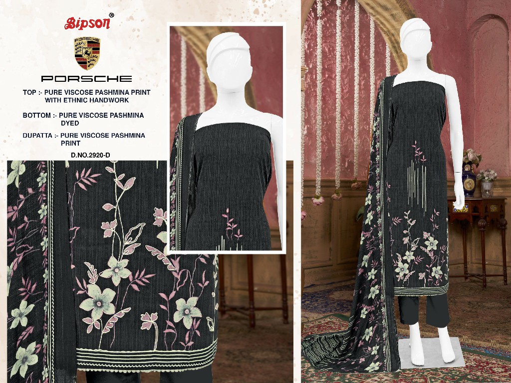 Bipson Porsche 2920 Wholesale Viscose Pashmina With Handwork Winter Dress Material