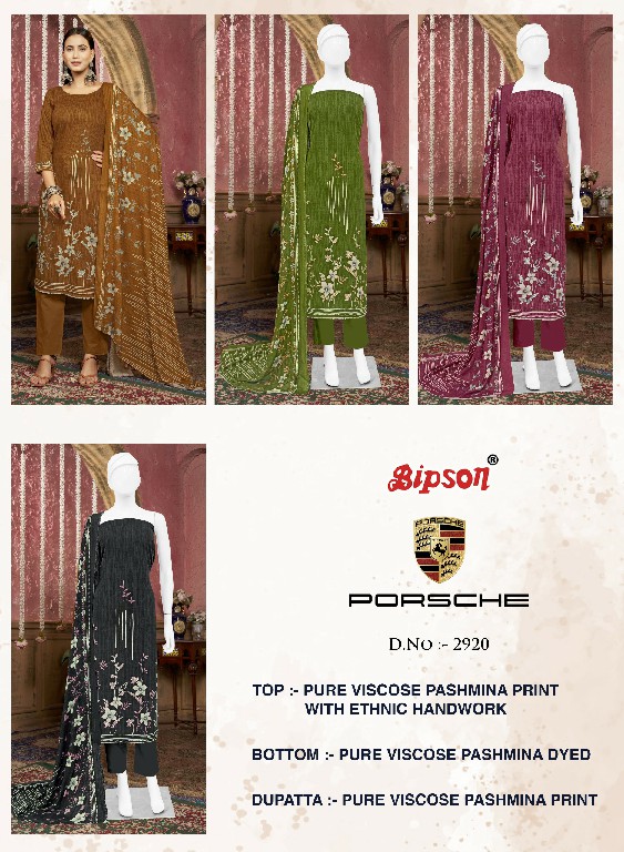 Bipson Porsche 2920 Wholesale Viscose Pashmina With Handwork Winter Dress Material