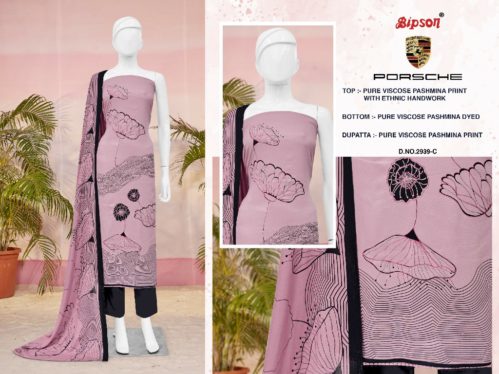 Bipson Porsche 2939 Wholesale Viscose Pashmina With Handwork Winter Dress Material