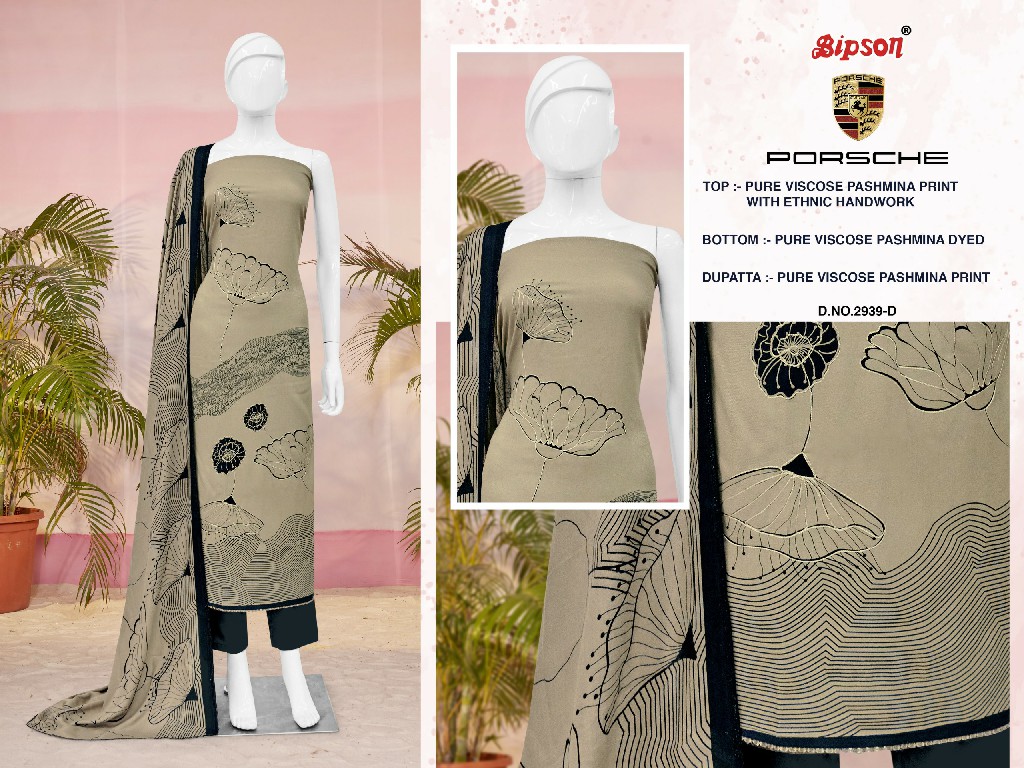 Bipson Porsche 2939 Wholesale Viscose Pashmina With Handwork Winter Dress Material