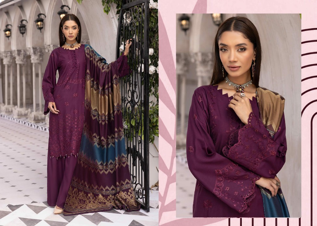 Aalaya Rangoli Vol-1 Premium Embroidered Dhanak Shirt With Fancy Tik Tok Pakistani Suits