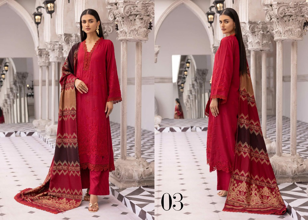 Aalaya Rangoli Vol-1 Premium Embroidered Dhanak Shirt With Fancy Tik Tok Pakistani Suits