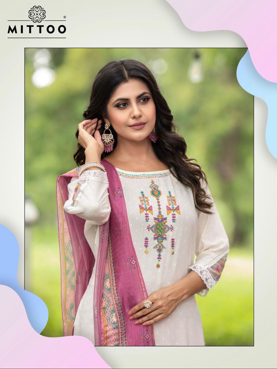 Mittoo Kaaina Wholesale Reyon Weaving Kurti With Pant And Dupatta