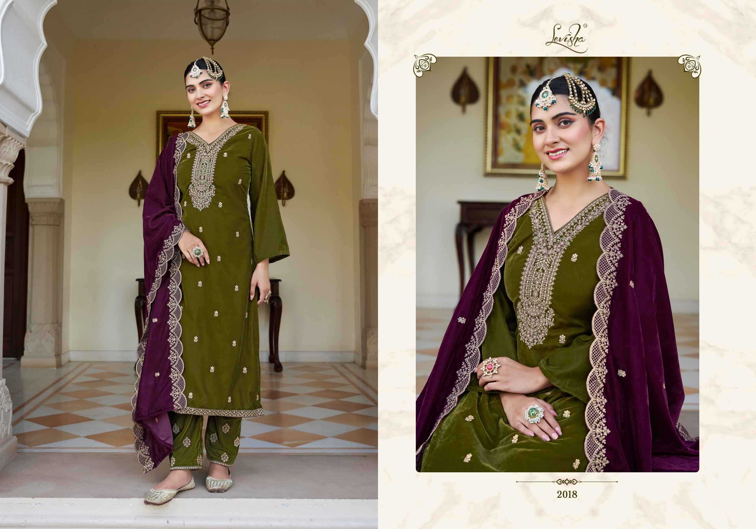 levisha riwaaz embroidery work winter wear velvet salwar suits