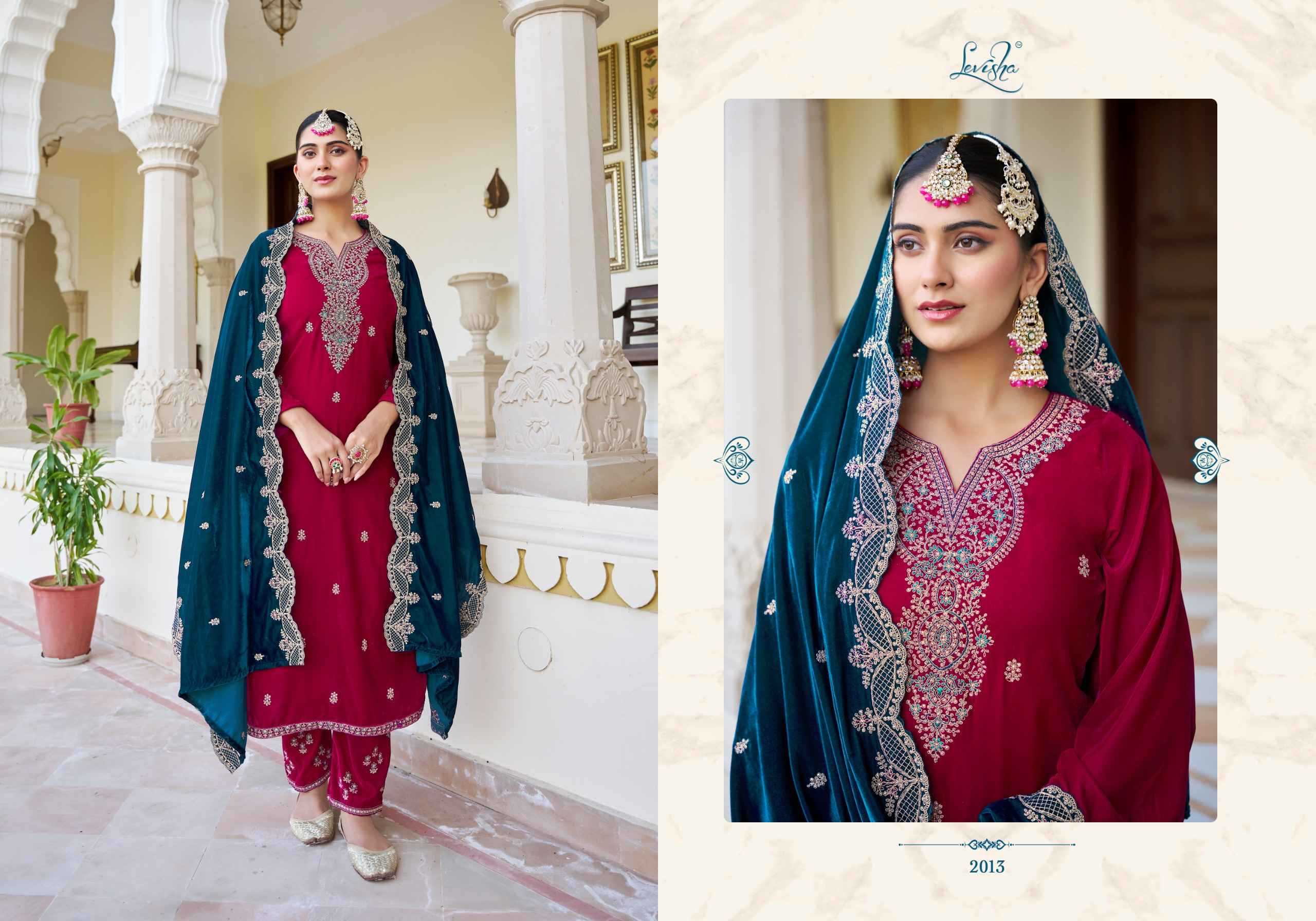 levisha riwaaz embroidery work winter wear velvet salwar suits