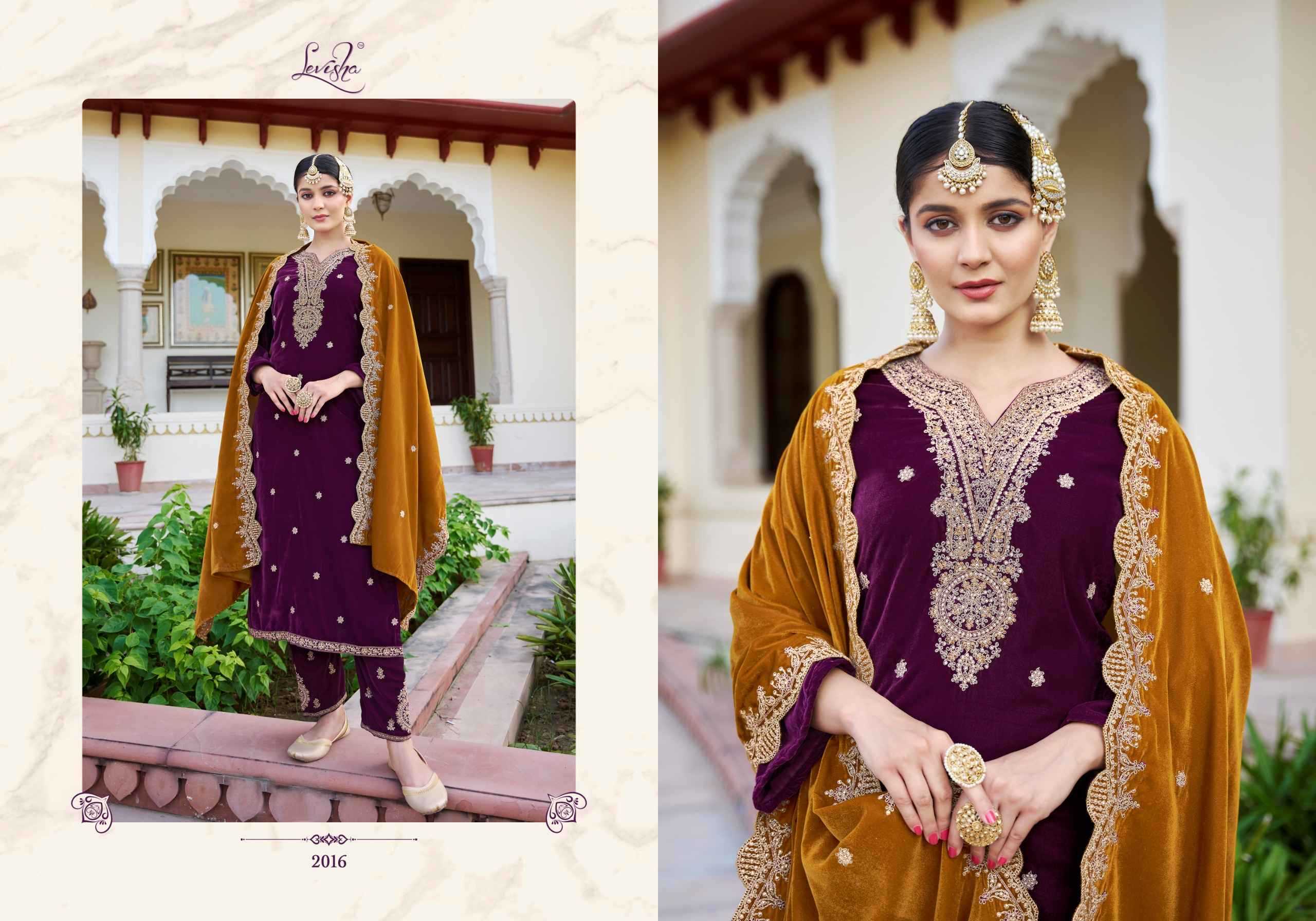 levisha riwaaz embroidery work winter wear velvet salwar suits