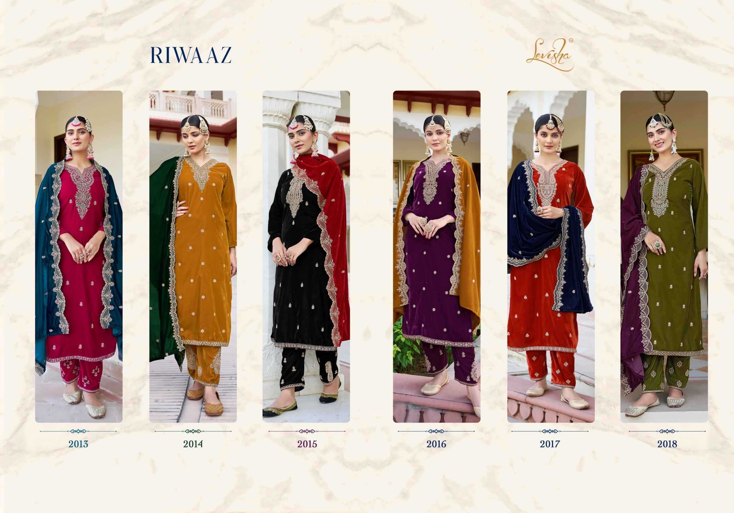 levisha riwaaz embroidery work winter wear velvet salwar suits