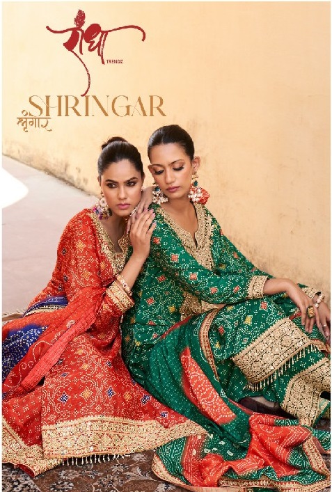 shringar by radha trendz embroidery print chinon readymade 3pcs dress