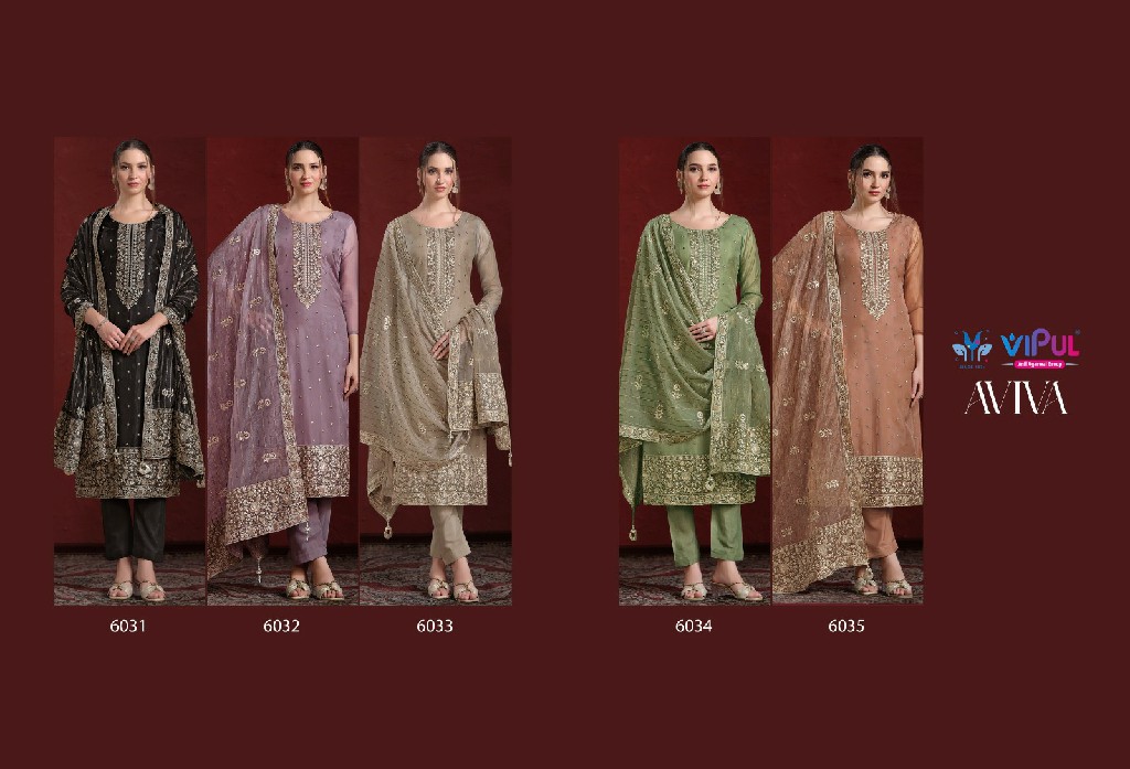 aviva by vipul fashion embroidery work soft organza 3pcs dress