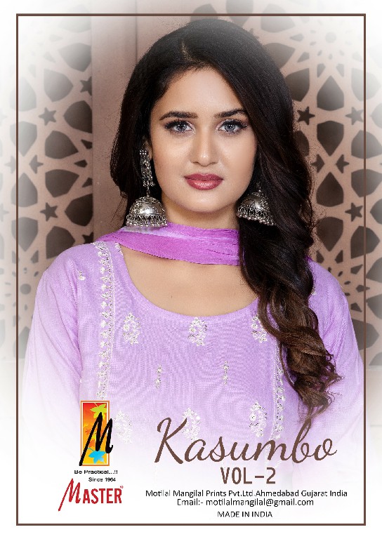 Master Kasumbo Vol-2 Wholesale Reyon Work Top With Pant And Dupatta