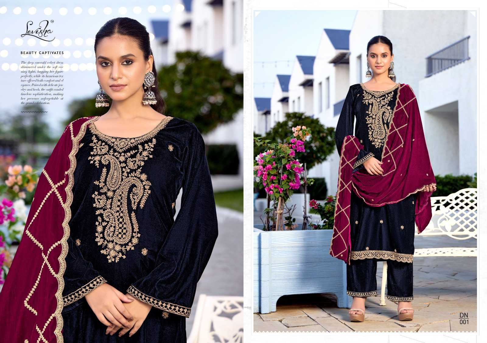 levisha kashida velvet designer embroidery winter collection suits