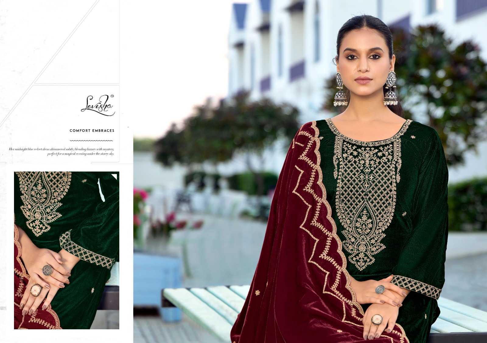 levisha kashida velvet designer embroidery winter collection suits