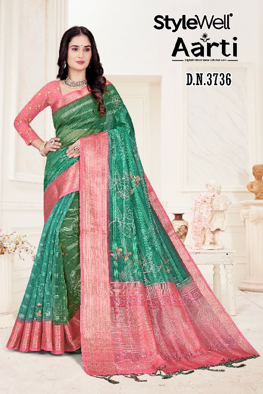 stylewell aarti digital print soft organza stylish saree