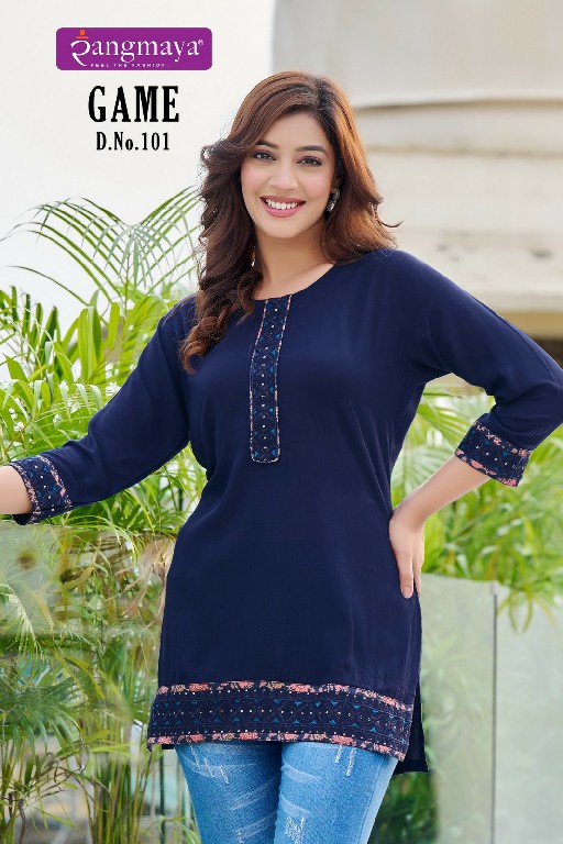 Rangmaya Game Wholesale Rayon Rinkle Short Tunics Collection