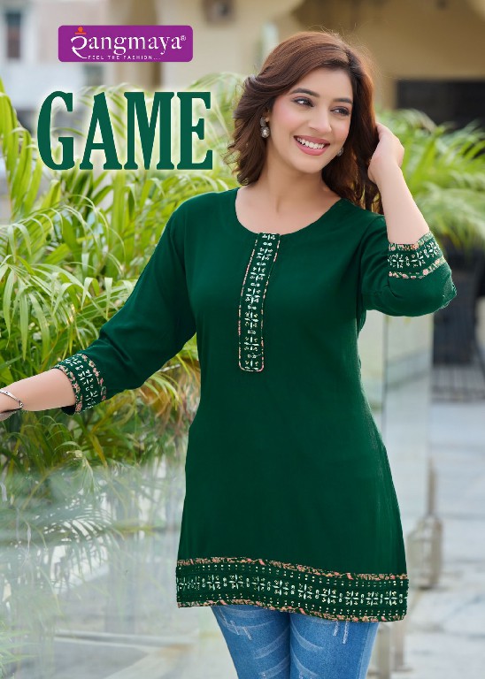 Rangmaya Game Wholesale Rayon Rinkle Short Tunics Collection