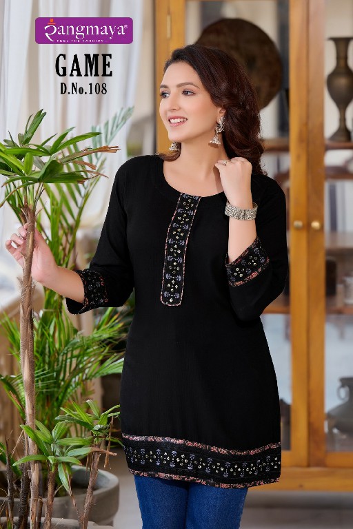 Rangmaya Game Wholesale Rayon Rinkle Short Tunics Collection