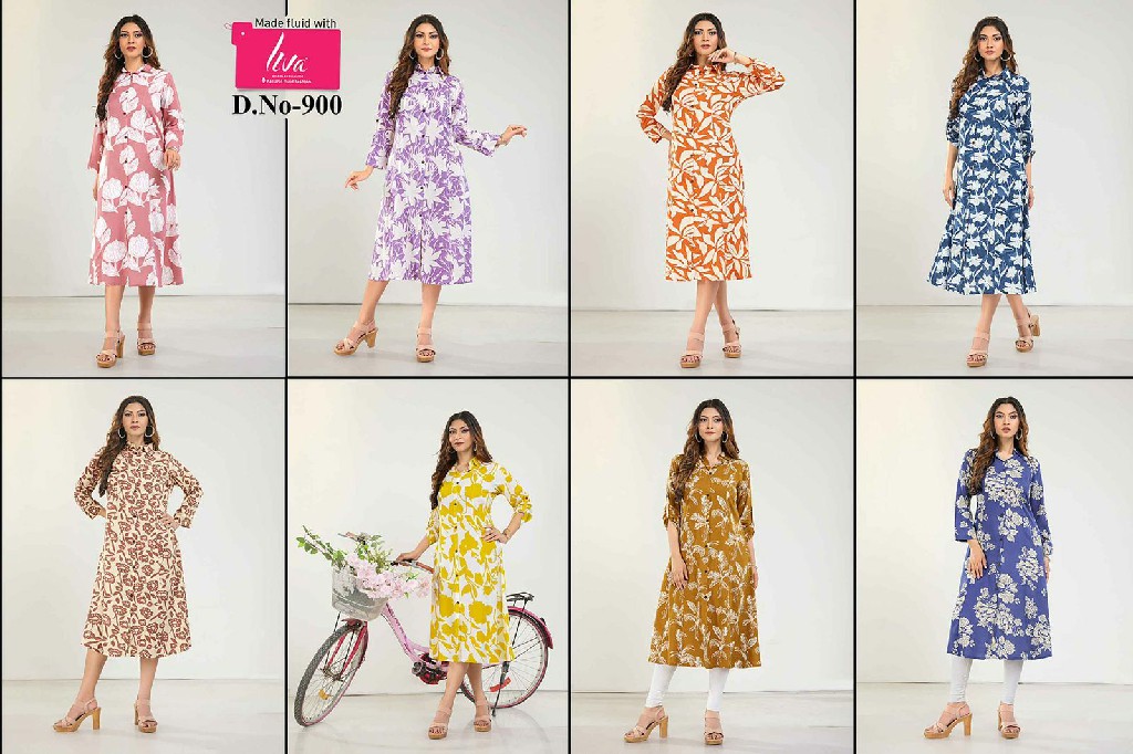 Gaabaa D.no 900 Wholesale Reyon Long A Line Kurtis