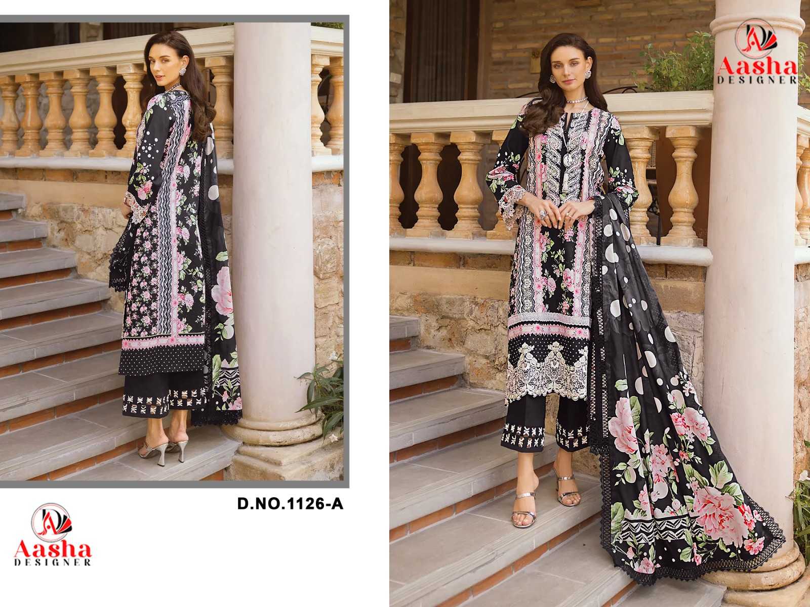 aasha designer 1126 embroidery work cotton pakistani 3pcs dress