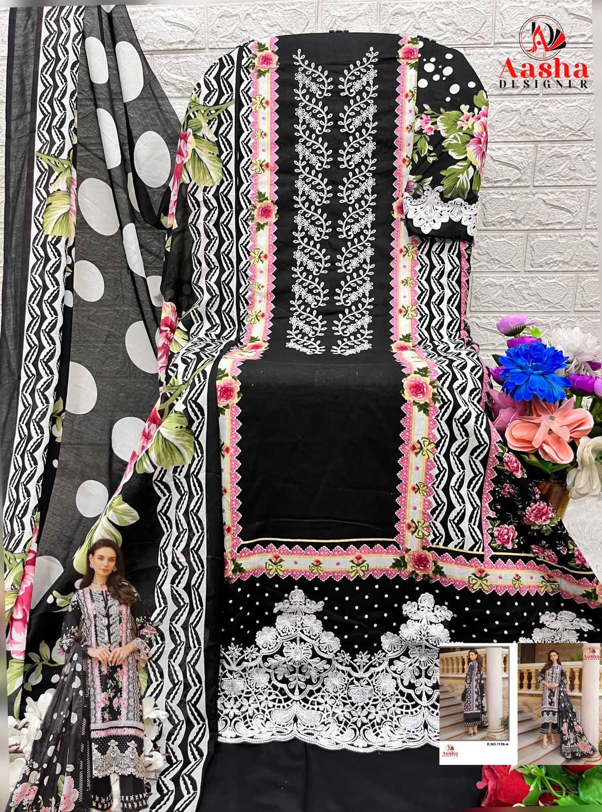 aasha designer 1126 embroidery work cotton pakistani 3pcs dress