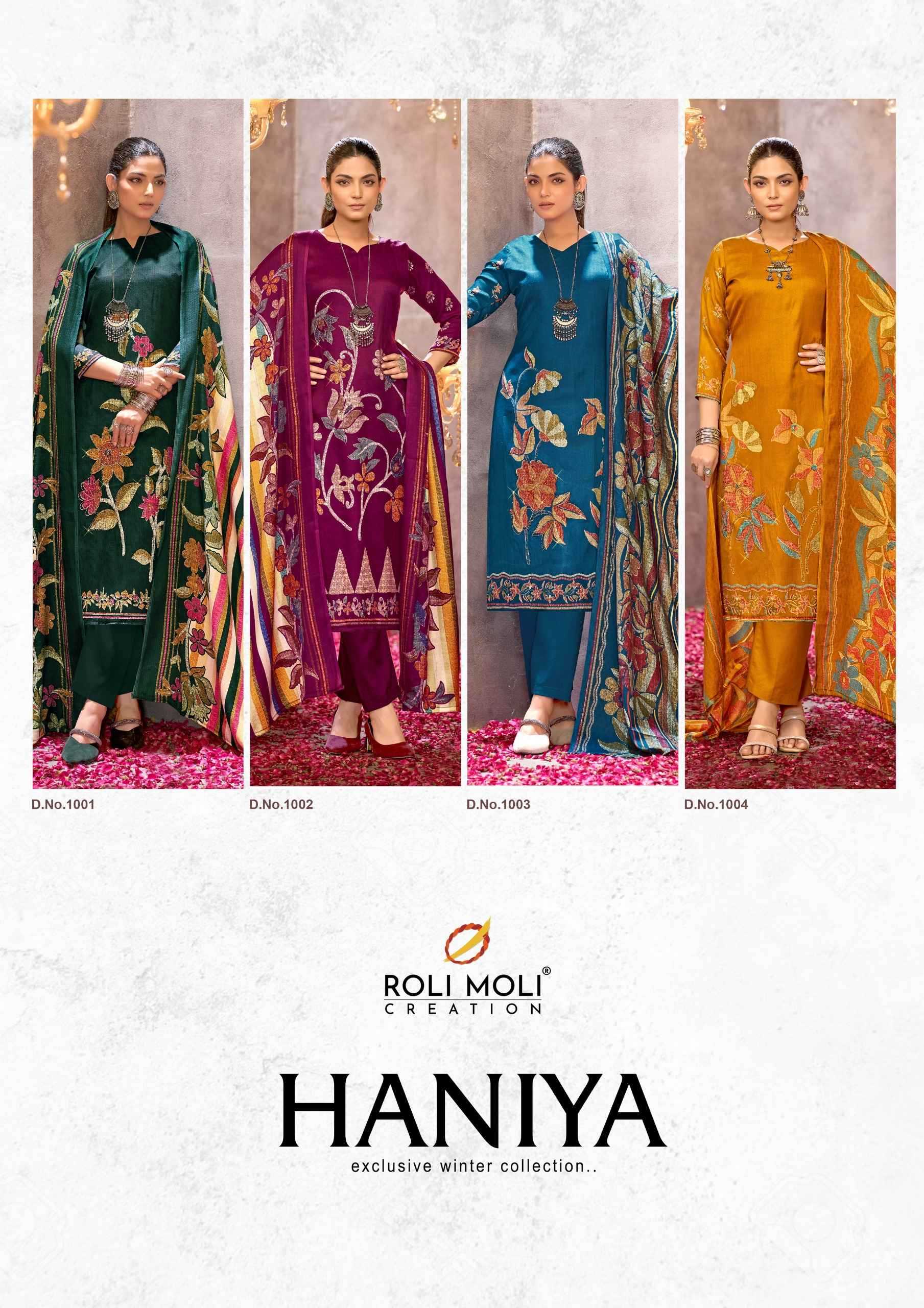 haniya by roli moli creation pashmina winter collection 3pcs suits