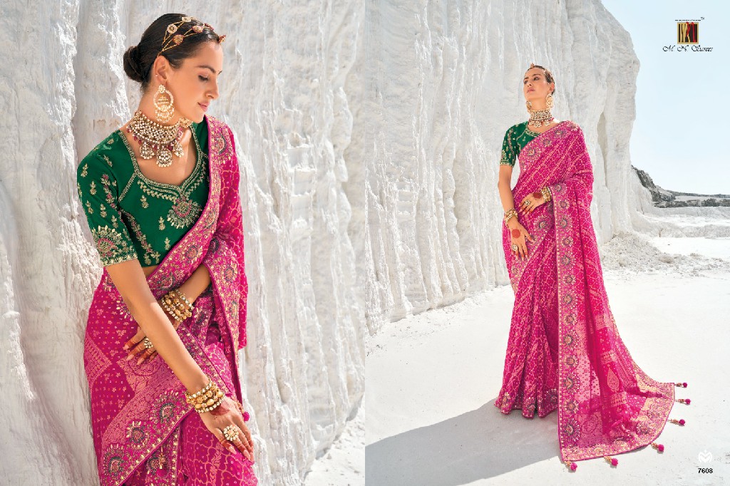 MN Shahi poshak vol 1 7601-7609 georgette bandhani patola saree