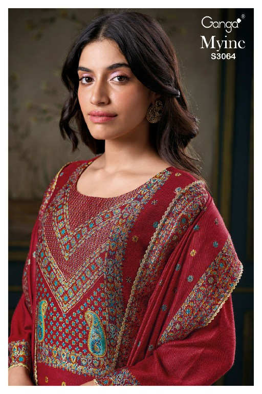 Ganga Myine S3064 Wholesale Pure Pashmina With Hand Embroidery Winter Suits