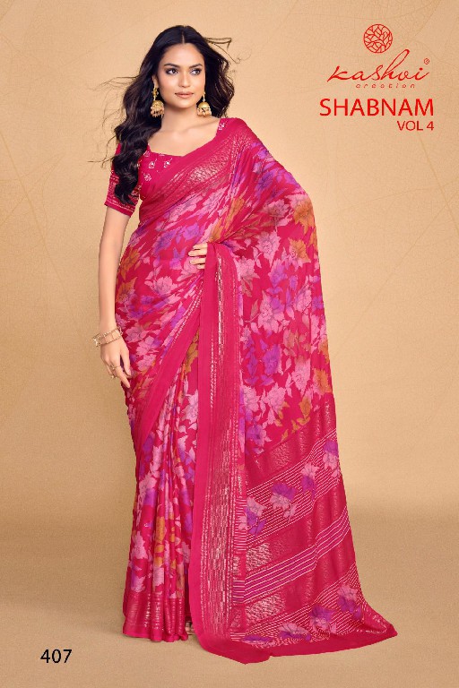 kashvi creation shabnam vol 4 dull moss foil print saree