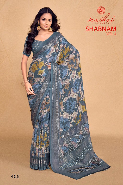 kashvi creation shabnam vol 4 dull moss foil print saree