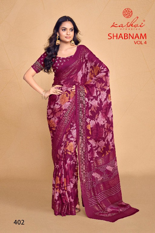 kashvi creation shabnam vol 4 dull moss foil print saree