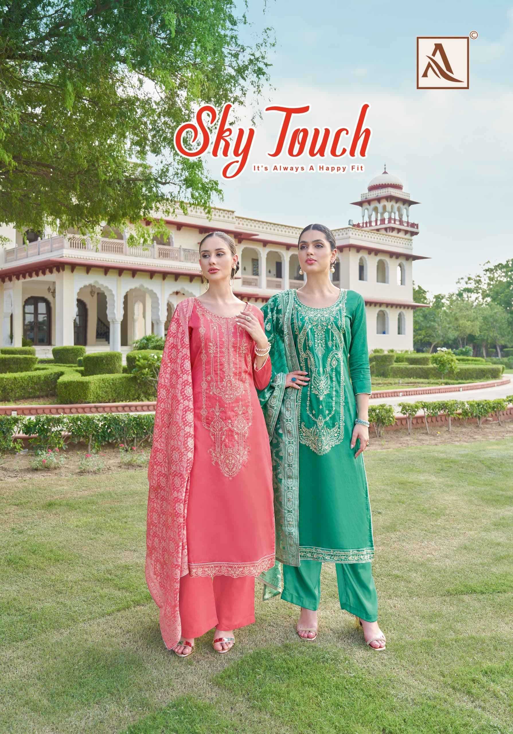 alok suits sky touch embroidery work cotton ladies suits online