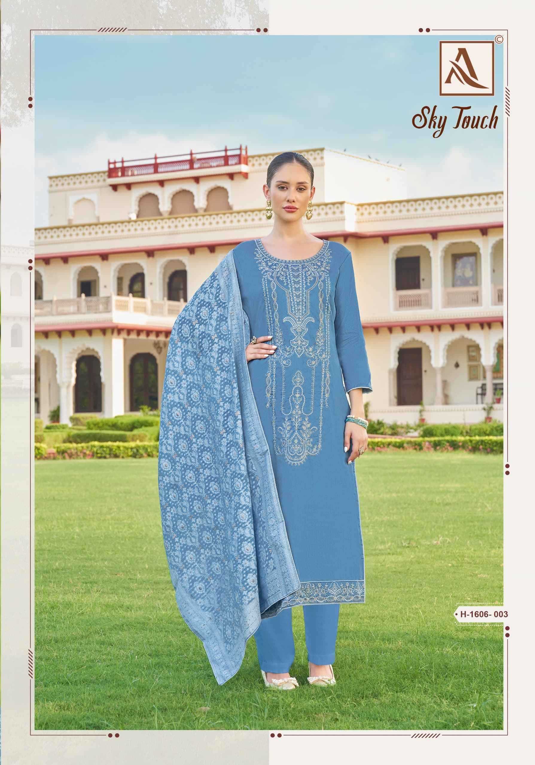 alok suits sky touch embroidery work cotton ladies suits online