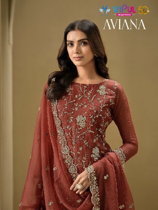 aviana by vipul fashion jarkan work organza chiffon trendy suits