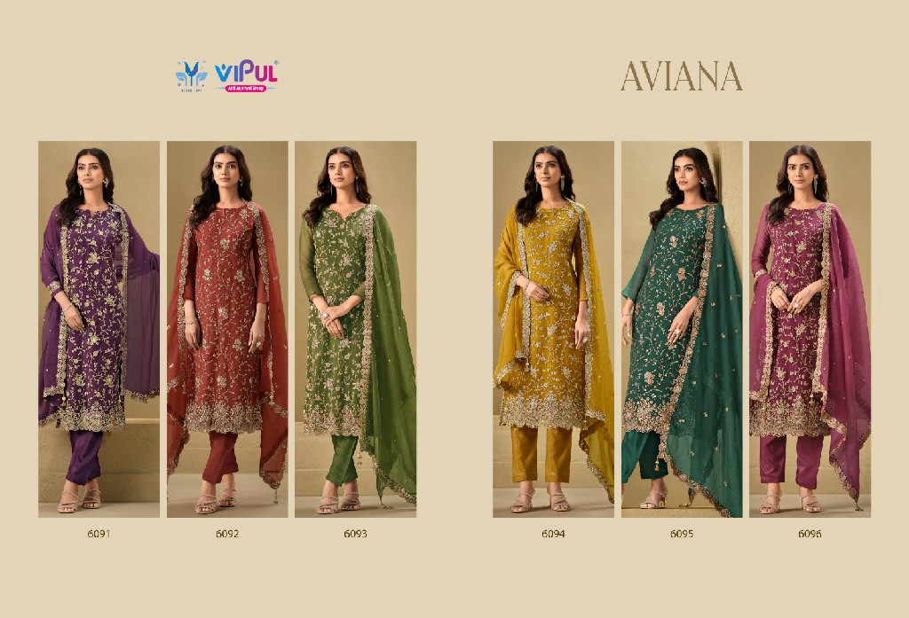 aviana by vipul fashion jarkan work organza chiffon trendy suits