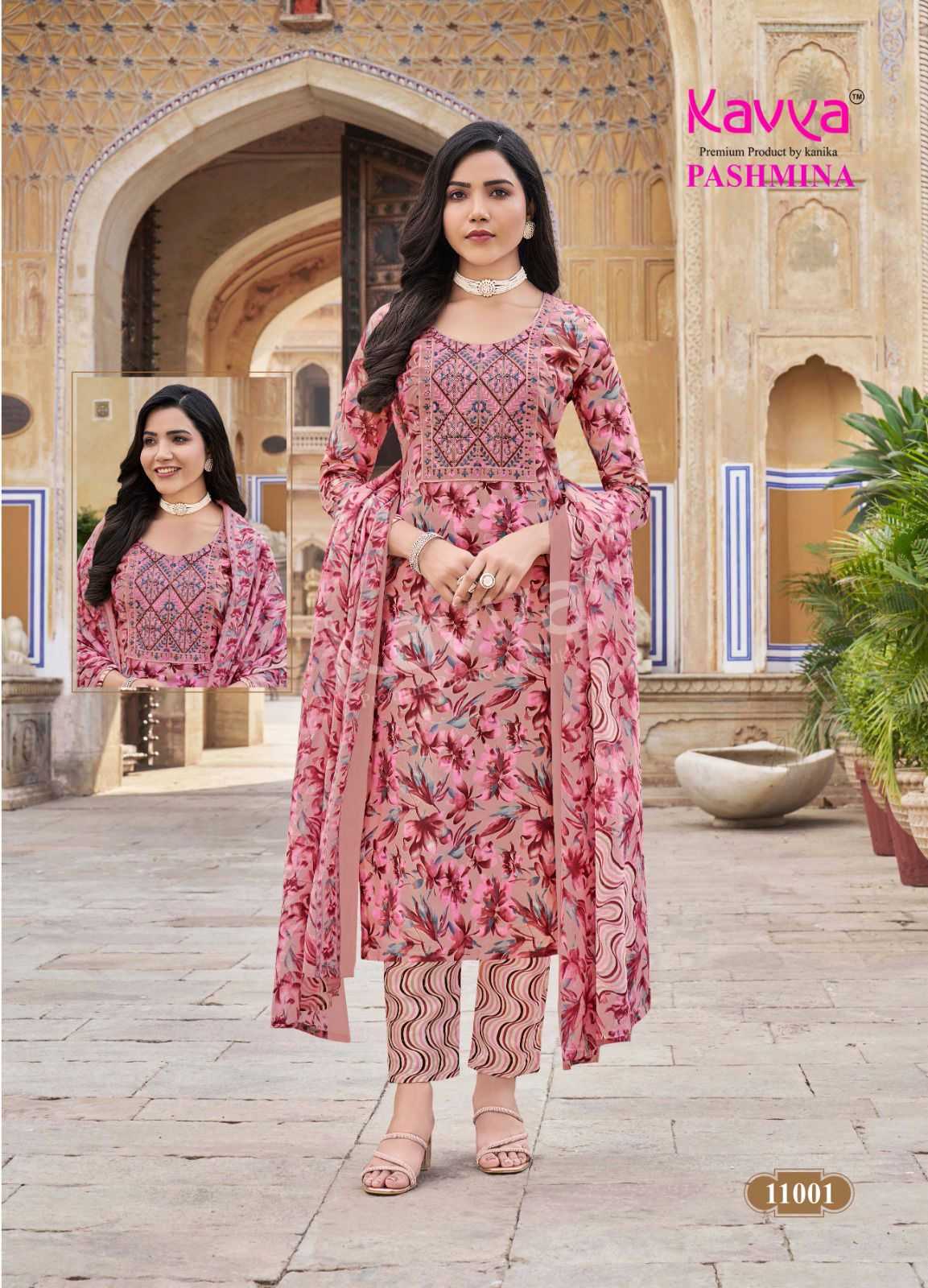 KAVYA PASHMINA VOL 11 COTTON LINING FANCY CASUAL WEAR READYMADE KURTI PANT WITH DUPATTA