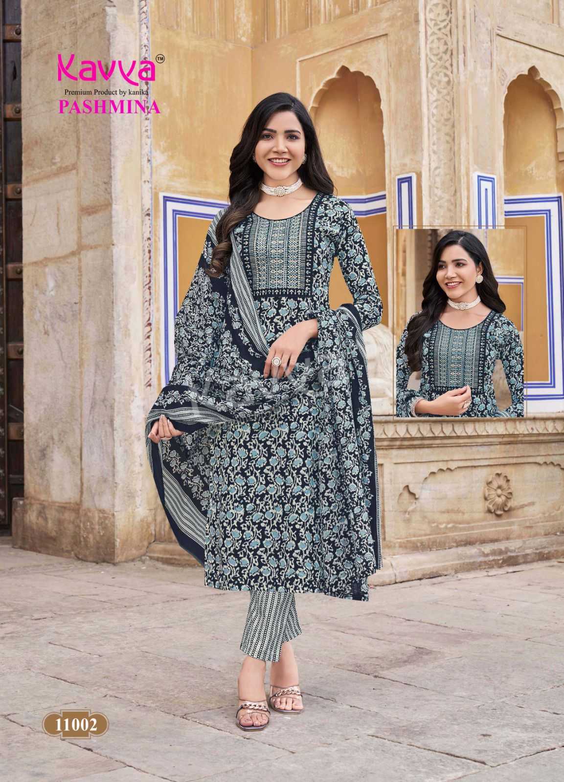 KAVYA PASHMINA VOL 11 COTTON LINING FANCY CASUAL WEAR READYMADE KURTI PANT WITH DUPATTA