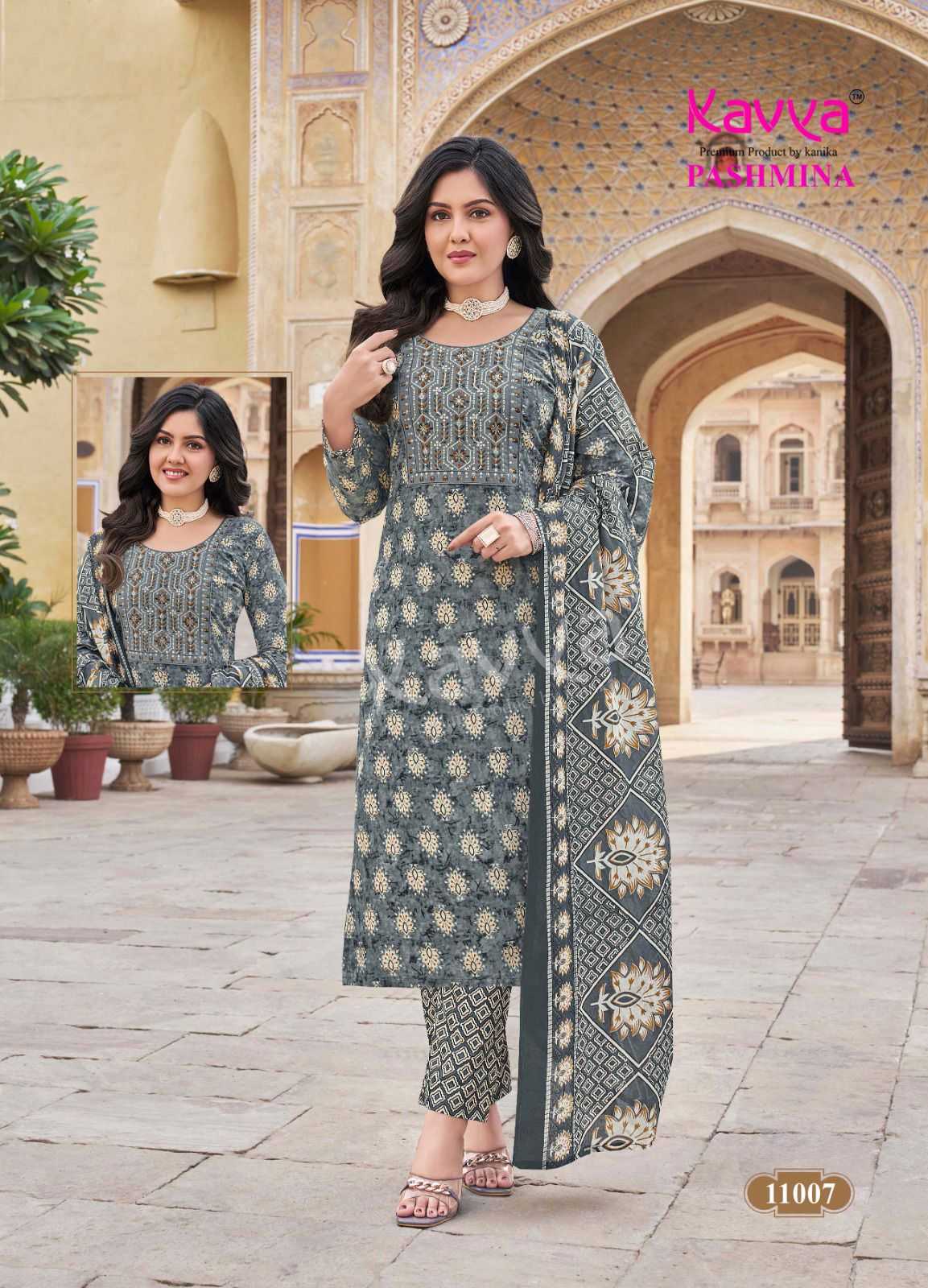 KAVYA PASHMINA VOL 11 COTTON LINING FANCY CASUAL WEAR READYMADE KURTI PANT WITH DUPATTA