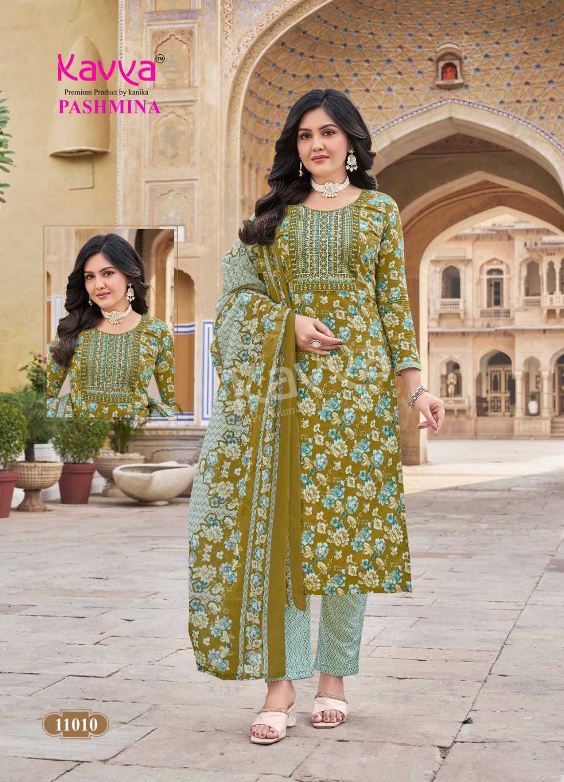 KAVYA PASHMINA VOL 11 COTTON LINING FANCY CASUAL WEAR READYMADE KURTI PANT WITH DUPATTA