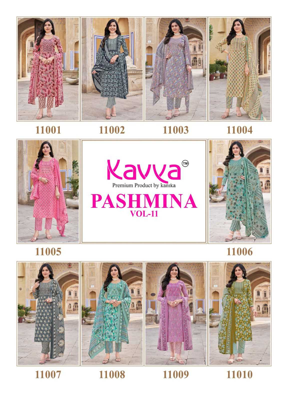 KAVYA PASHMINA VOL 11 COTTON LINING FANCY CASUAL WEAR READYMADE KURTI PANT WITH DUPATTA