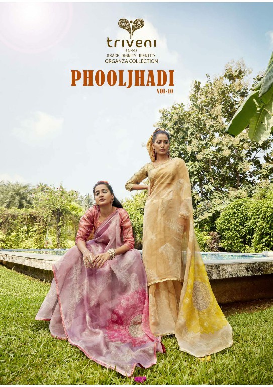 triveni phooljhadi vol 10 abstract printed organza saree online