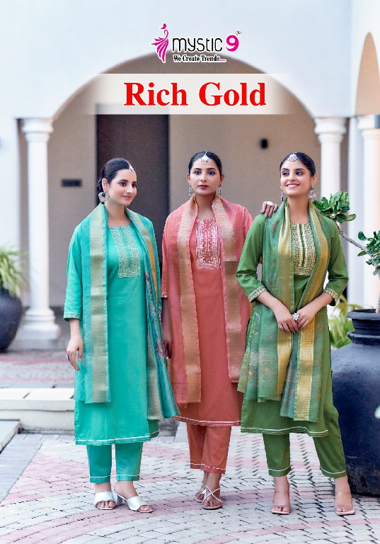 Mystic 9 Rich Gold Vol-3 Wholesale Readymade Three Piece Salwar Suits
