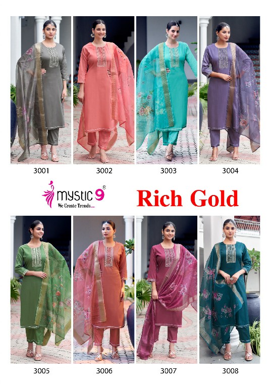 Mystic 9 Rich Gold Vol-3 Wholesale Readymade Three Piece Salwar Suits